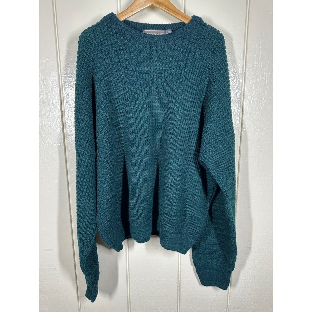 David Taylor Sweater Mens 3XL Teal Waffle Knit Crewneck Long Sleeve 7829